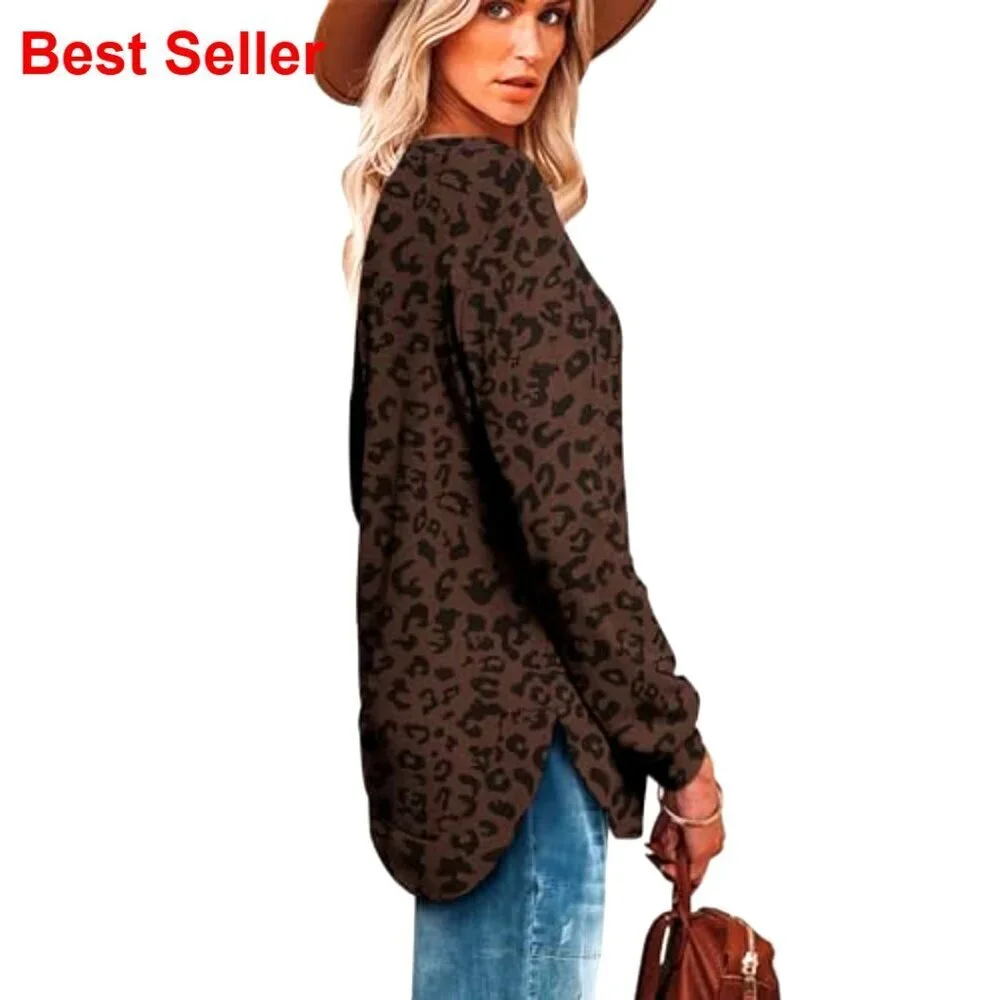 Women's Crewneck Sweatshirt Long Sleeve Curved Hem High Low Tunic Top